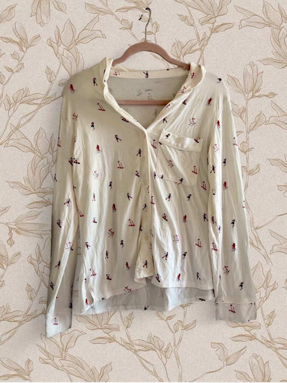 Auden Cream Button-Front Pajama Top with Mini Figure Print
